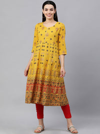 Thumbnail for Kalini Women Yellow & Red Ethnic Motifs Printed A-Line Kurta - Distacart