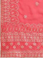 Thumbnail for Sangria Rose & Gold-Toned Floral Chikankari Silk Blend Saree - Distacart