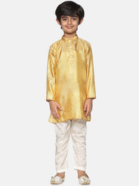 Thumbnail for Sethukrishna Boys Gold-Toned & Off-White Kurta With Pyjamas - Distacart