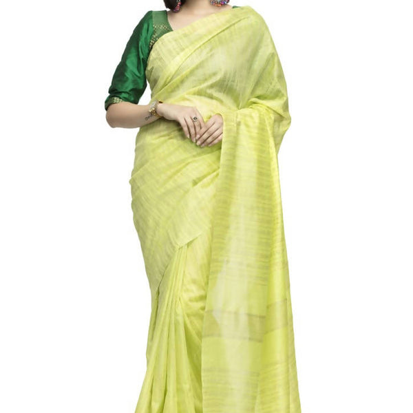 Mominos Fashion Light Parrot Green Color Bhagalpuri Saree