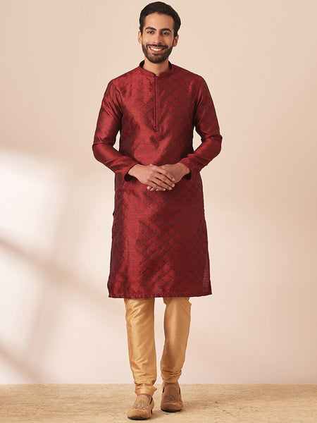 Manyavar Men Woven Design Straight Kurta with Churidar - Distacart