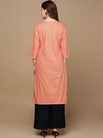 Thumbnail for HERE&NOW Peach-Color & Red Chevron Printed Beads Pure Cotton Kurta - Distacart