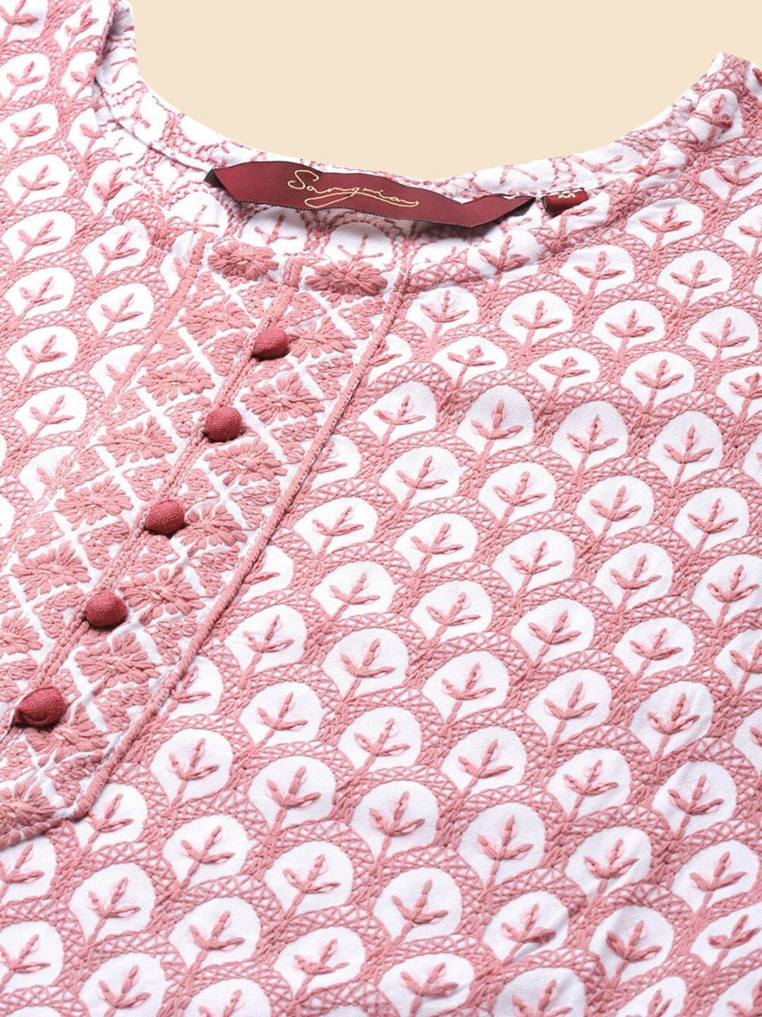 Sangria Geometric Embroidered Sequinned Kurta - Distacart