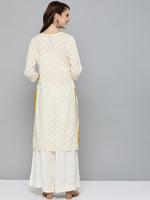Thumbnail for HERE&NOW Women Off-White & Mustard Yellow Geometric Printed Straight Kurta - Distacart