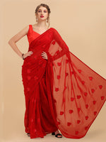 Thumbnail for Sangria Red Sequinned Pure Georgette Saree - Distacart