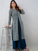 Thumbnail for Kalini Women Blue Floral Kurta with Skirt - Distacart