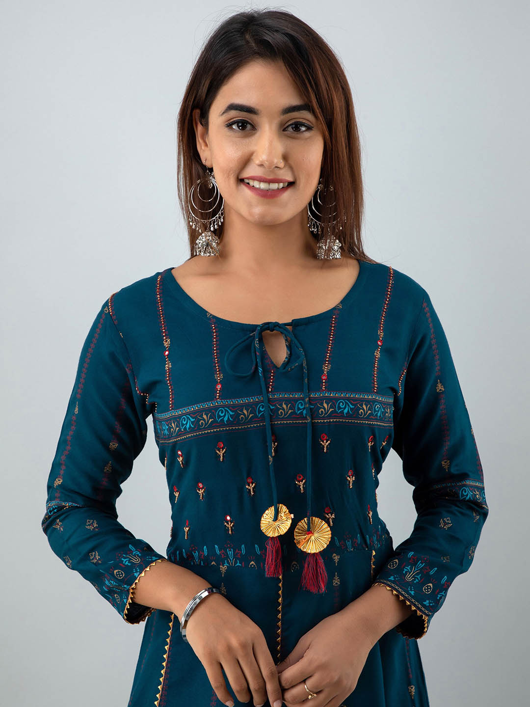 Kalini Women Teal Ethnic Motifs Printed Anarkali Kurta - Distacart