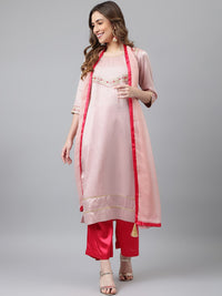 Thumbnail for Khushal K Women Pink Floral Embroidered Sequinned Kurta with Palazzos & Dupatta - Distacart