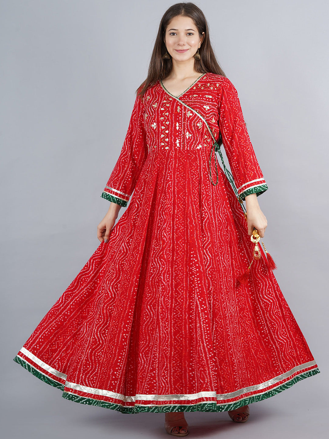 Kalini Women Red & fire brick Ethnic Motifs Yoke Design Mirror Work Anarkali Kurta - Distacart