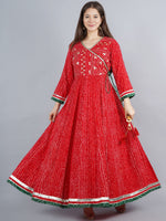 Thumbnail for Kalini Women Red & fire brick Ethnic Motifs Yoke Design Mirror Work Anarkali Kurta - Distacart