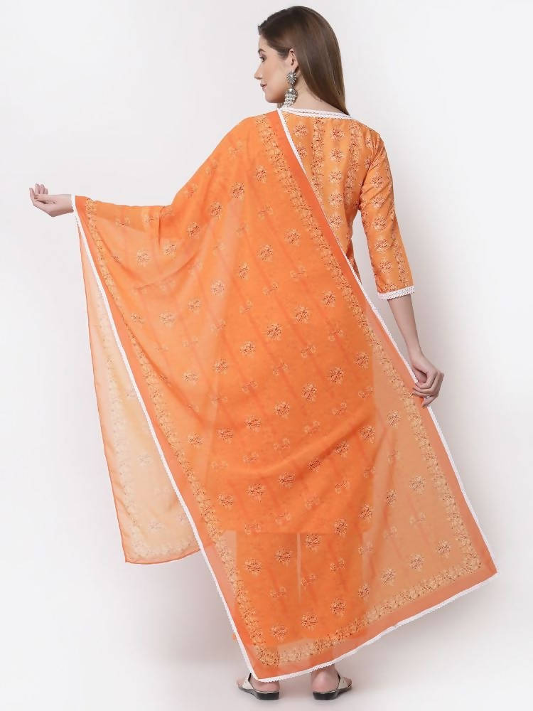 Myshka Mustard Color Cotton Printed Kurta With Pant Dupatta Set