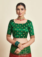 Thumbnail for Sangria Red & Green Woven Design Zari Poly Georgette Bandhani Saree - Distacart