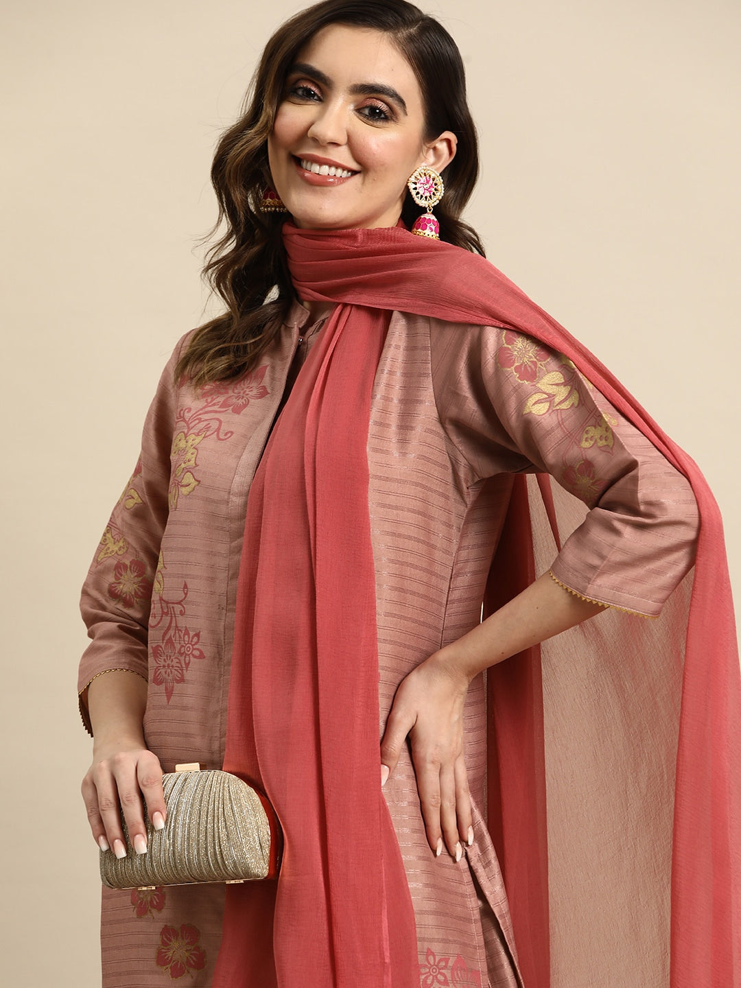 Sangria Women Floral Printed Regular Kurta With Trousers & With Dupatta - Distacart