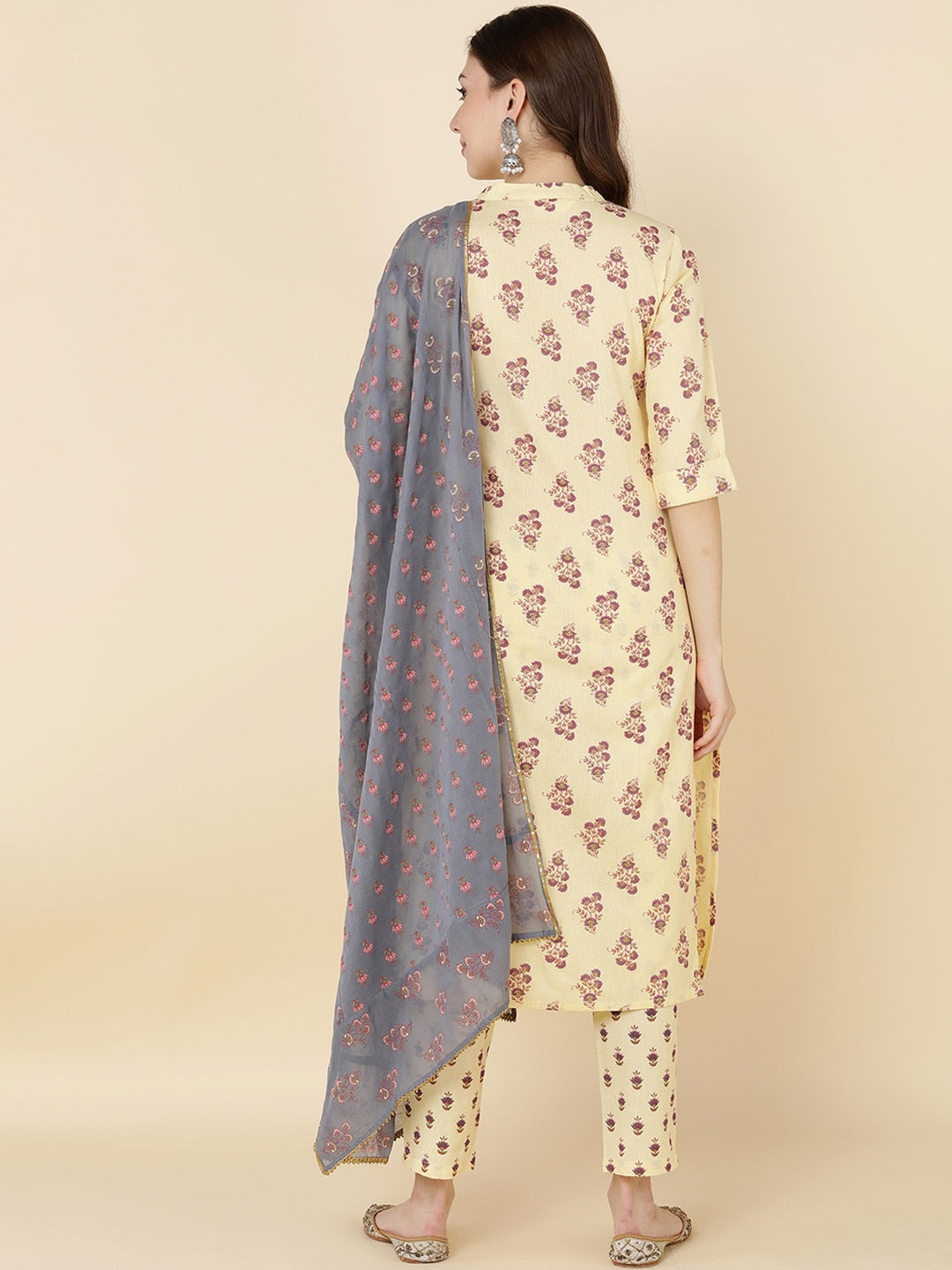 HERE&NOW Women Mustard Yellow Ethnic Motifs Printed Kurta with Trousers & With Dupatta - Distacart