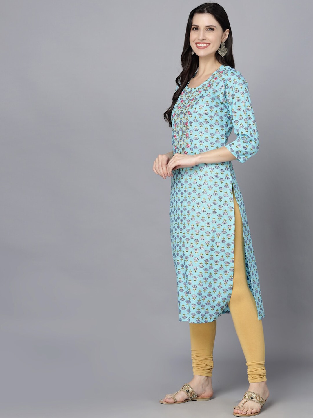 HERE&NOW Women Ethnic Motifs Printed Flared Sleeves Kurta - Distacart