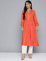 Thumbnail for HERE&NOW Women Orange Ethnic Motifs Printed Kurta - Distacart