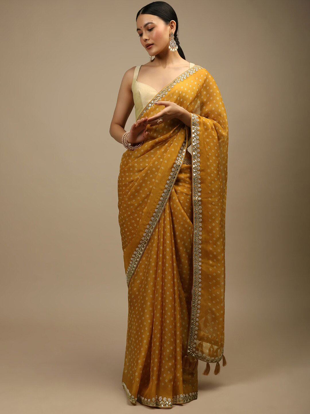 Sangria Bandhani Printed Beads and Stones Saree - Distacart