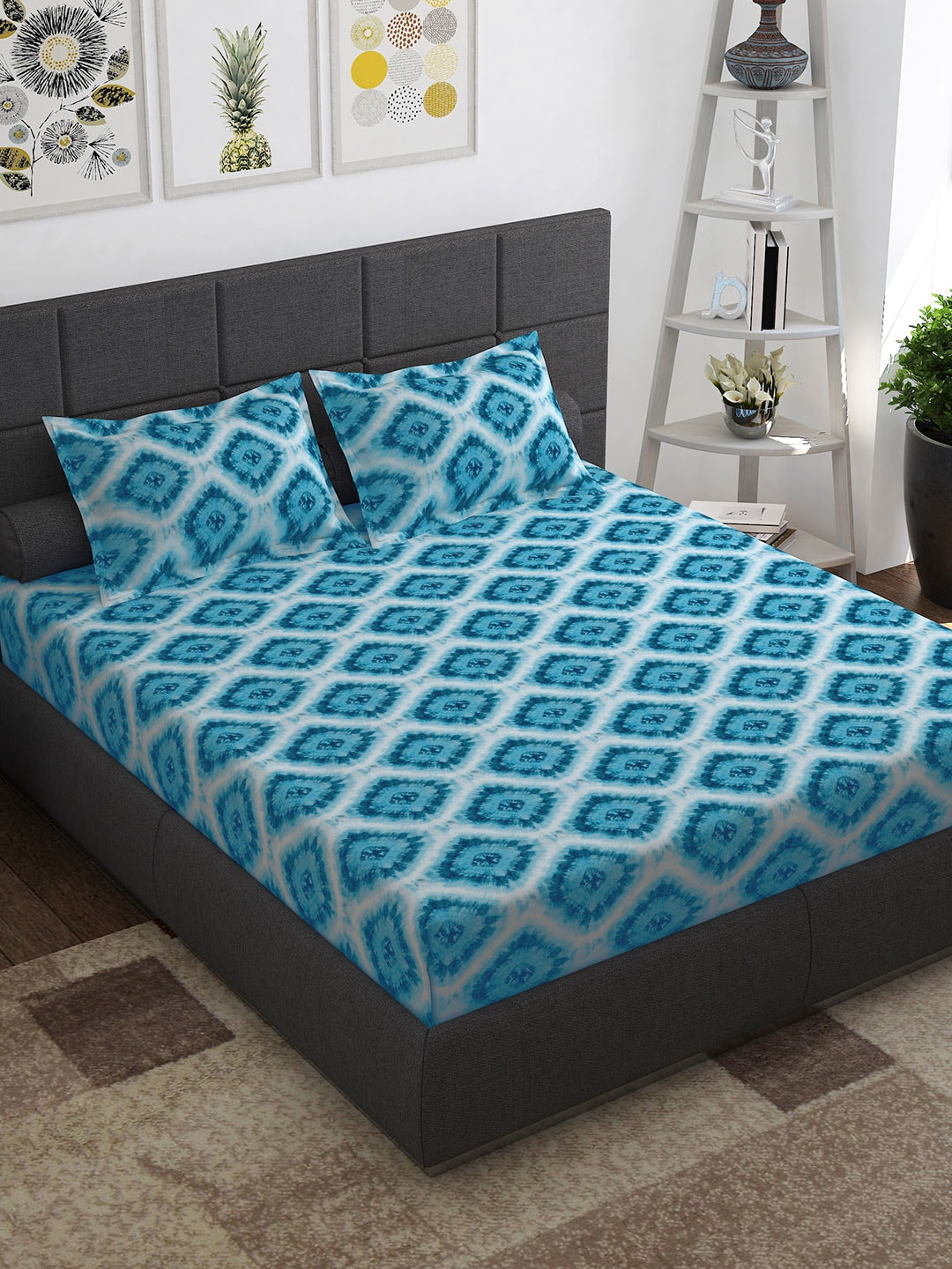 Story@home Blue & Pink Ethnic Motifs Pure Cotton 152TC Queen Bedsheet With 2 Pillow Covers - Distacart