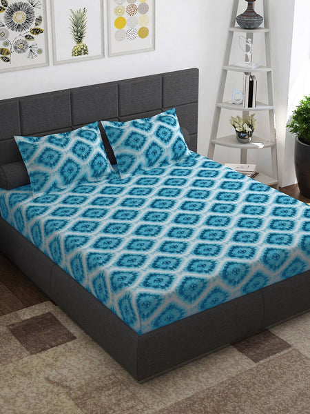 Story@home Blue & Pink Ethnic Motifs Pure Cotton 152TC Queen Bedsheet With 2 Pillow Covers - Distacart