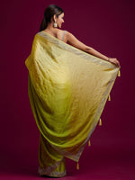 Thumbnail for Koskii Green & Yellow Ombre Embroidered Saree - Distacart