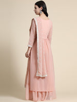 Thumbnail for Kalini Women Peach-Coloured Ethnic Motifs Embroidered Empire Thread Work Kurta with Sharara & With Dupatta - Distacart