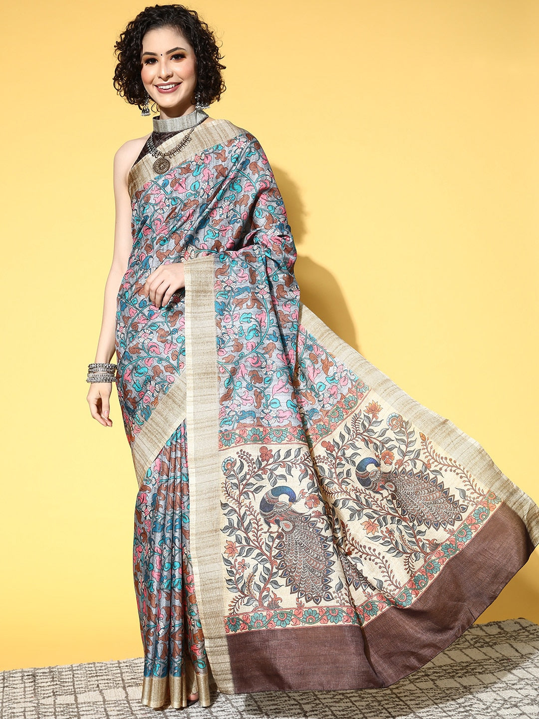 Saree Mall Kalamkari Saree With Solid Border - Distacart