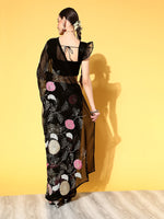 Thumbnail for Mitera Ethnic Motifs Pure Georgette Saree with Embroidered border - Distacart