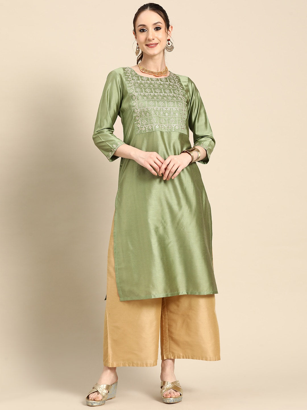 Sangria Women Floral Embroidered Thread Work Pastels Kurta - Distacart