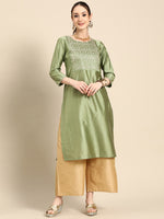 Thumbnail for Sangria Women Floral Embroidered Thread Work Pastels Kurta - Distacart