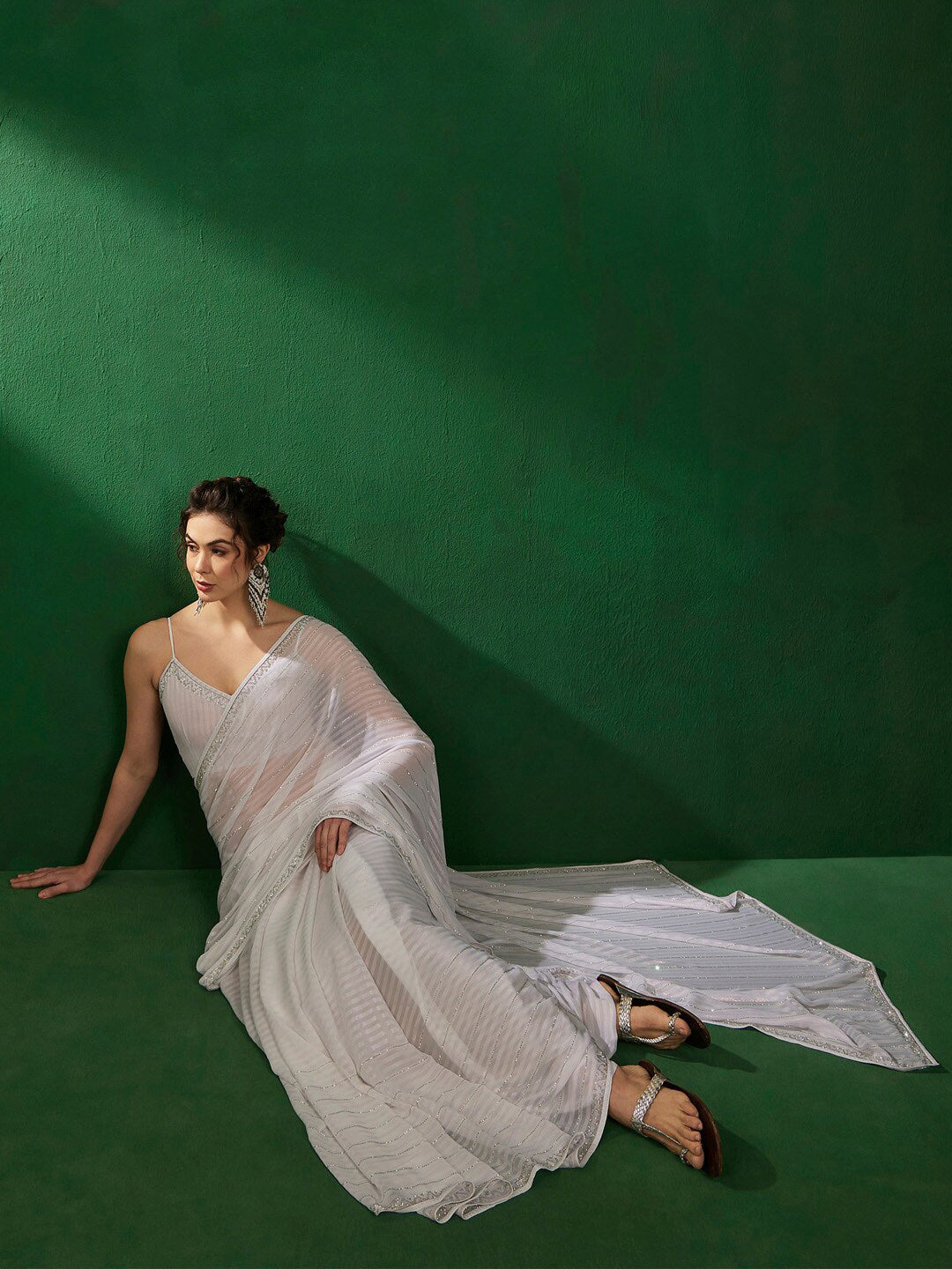Sangria Embellished Pure Georgette Sarees - Distacart
