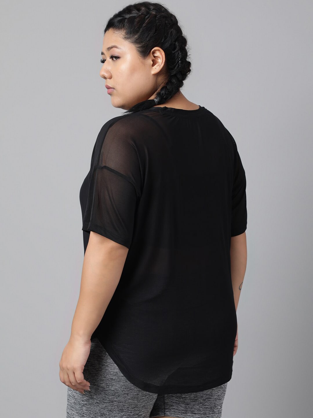 MKH Plus Size Typography Printed Drop-Shoulder Sleeves Dri-FIT Relaxed Fit Sports T-shirt - Distacart