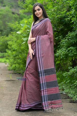 Very Much Indian Traditional Patteda Anchu Ilkal Handloom Saree-Cast Maroon Tone - Distacart