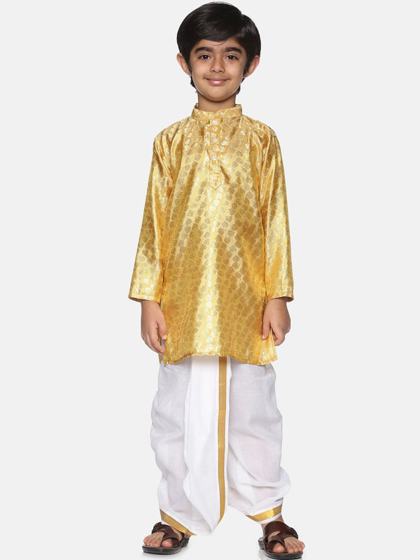 Sethukrishna Boys Gold-Toned Pleated Kurta with Dhoti Pants - Distacart