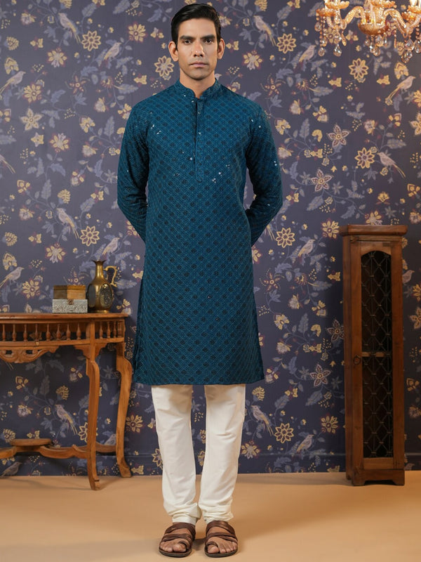 House of Pataudi Ethnic Motifs Embroidered Sequinned Straight Kurta With Churidar - Distacart