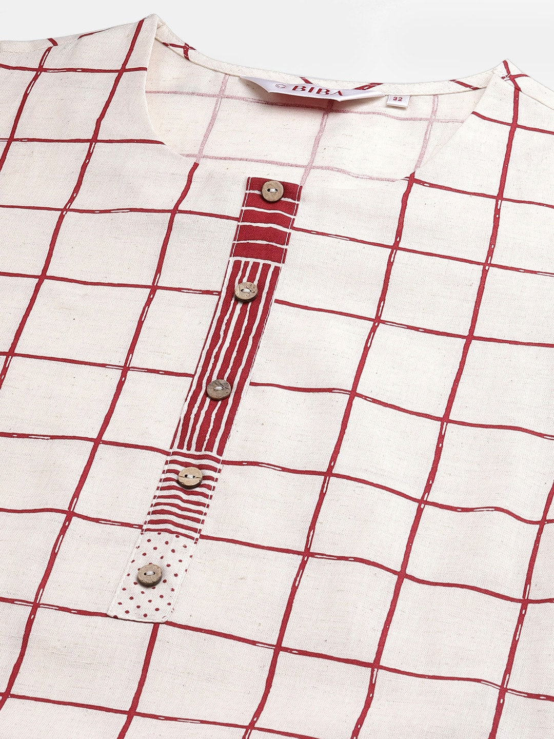 Biba Women Off-White & Maroon Checked Kurta with Palazzos - Distacart