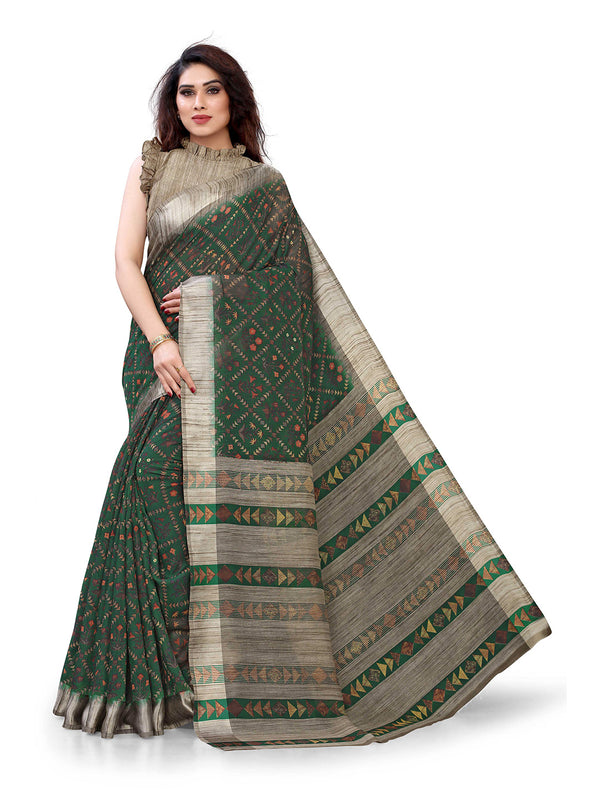 Kalini Women Green & Beige Printed Cotton Saree - Distacart