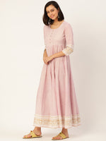 Thumbnail for HERE&NOW Women White And Pink Polka Dot Print Cotton Anarkali Kurta With Dupatta - Distacart