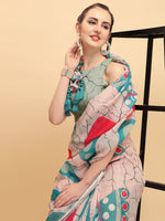 Thumbnail for Sangria Abstract Printed Embellished Pure Linen Saree - Distacart