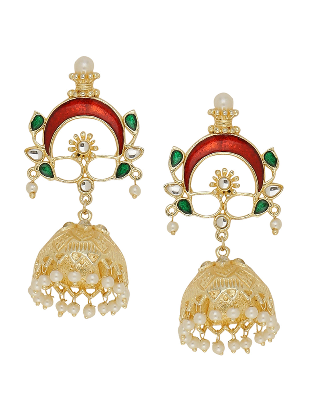 Shoshaa Gold-Plated & Red Enamelled Classic Jhumkas - Distacart