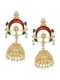Thumbnail for Shoshaa Gold-Plated & Red Enamelled Classic Jhumkas - Distacart
