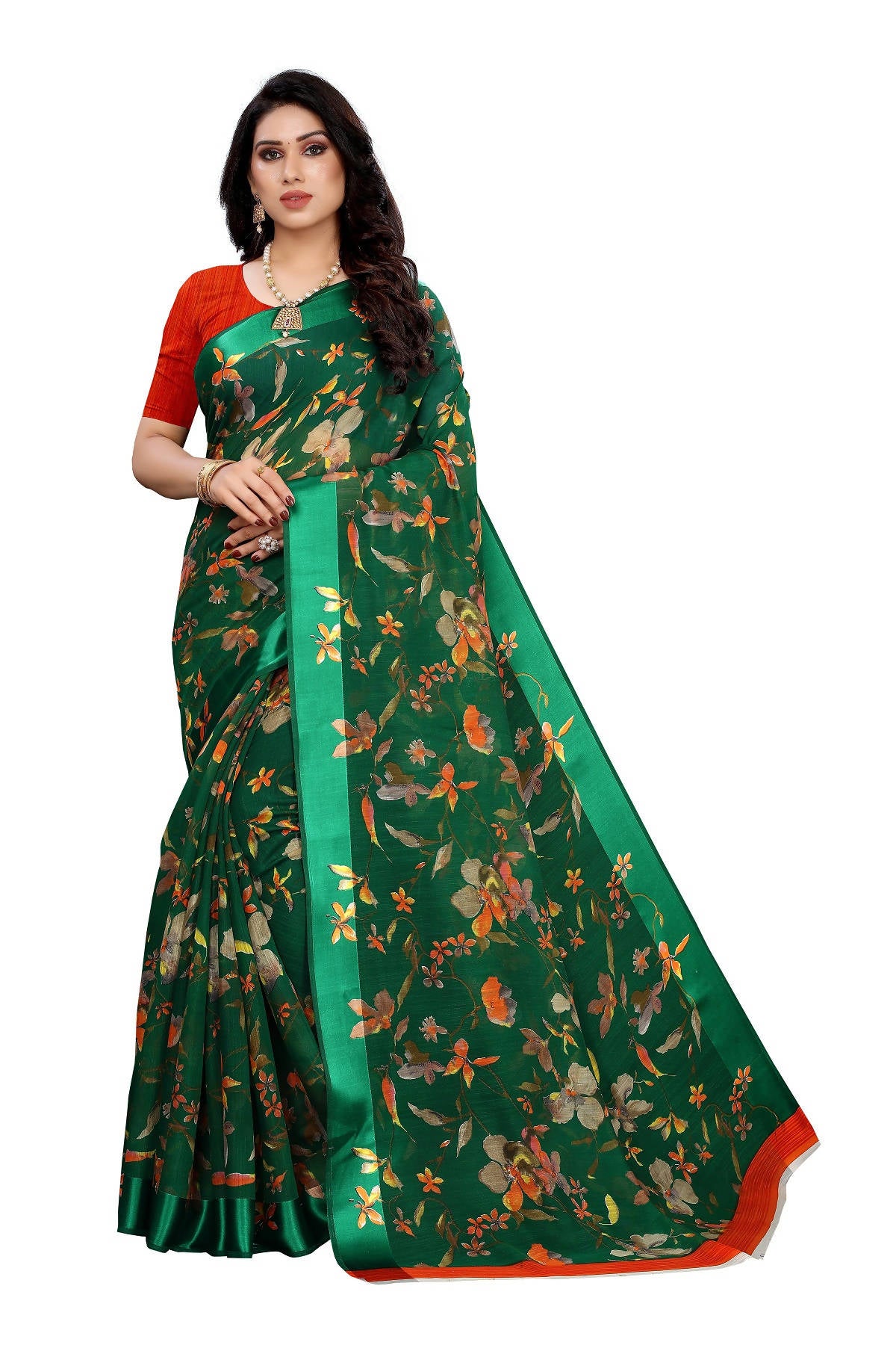 Vamika Green Linen Satin Patta Saree (MANSI GREEN) - Distacart