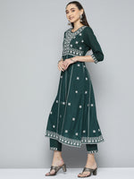 Thumbnail for HERE&NOW Women Green & White Ethnic Motifs Embroidered Kurta with Trousers & With Dupatta - Distacart