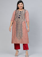 Thumbnail for Biba Women Peach-Coloured & Blue Ethnic Motif Printed Kurta - Distacart