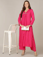 Thumbnail for HERE&NOW V-Neck A-Line Bead Work Kurta with Palazzos - Distacart