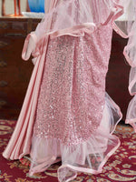 Thumbnail for Tikhi Imli Floral Sequinned Satin Half and Half Saree - Distacart