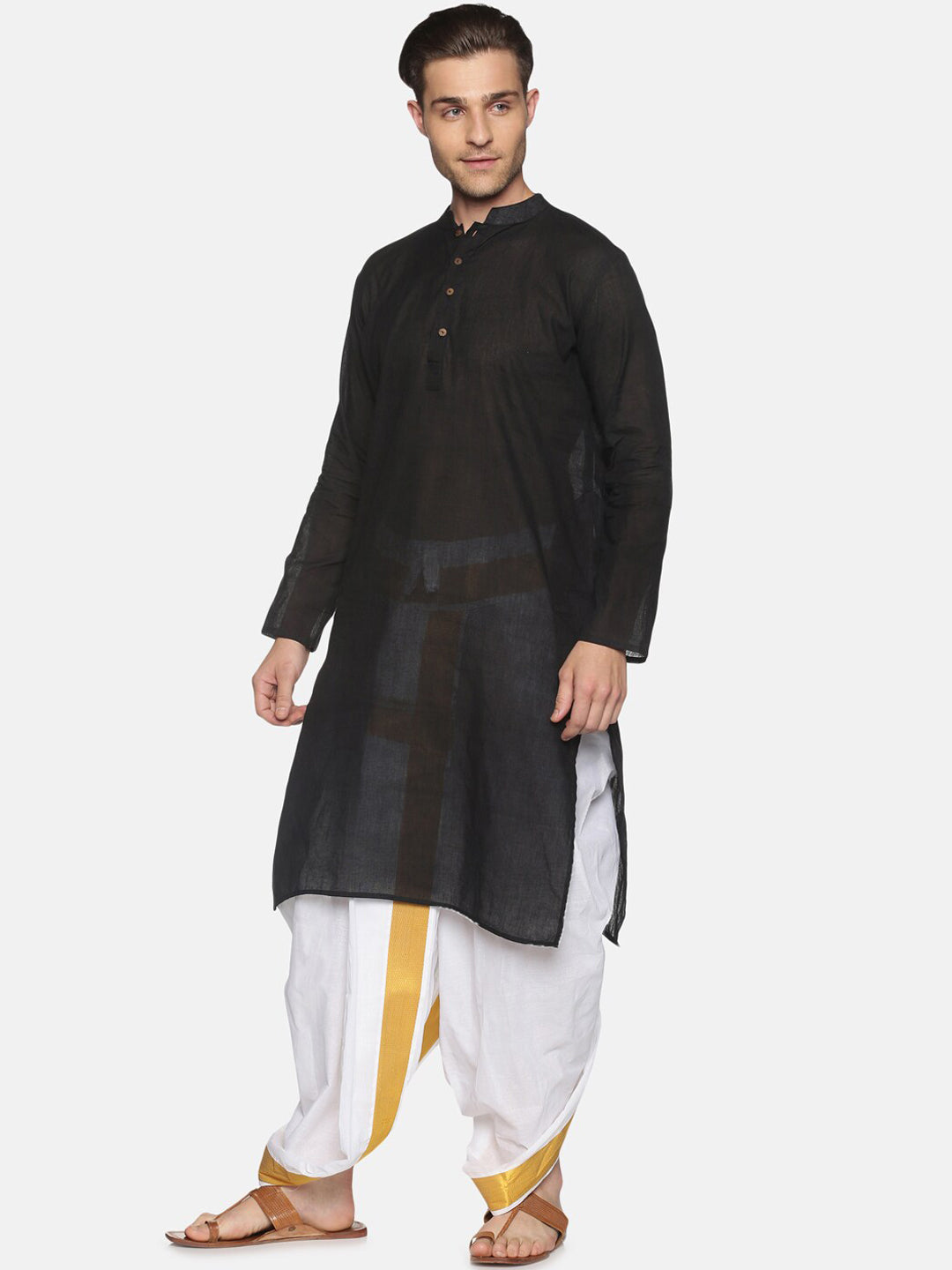 Sethukrishna Men White & Gold-Coloured Solid Readymade Dhoti Pant - Distacart
