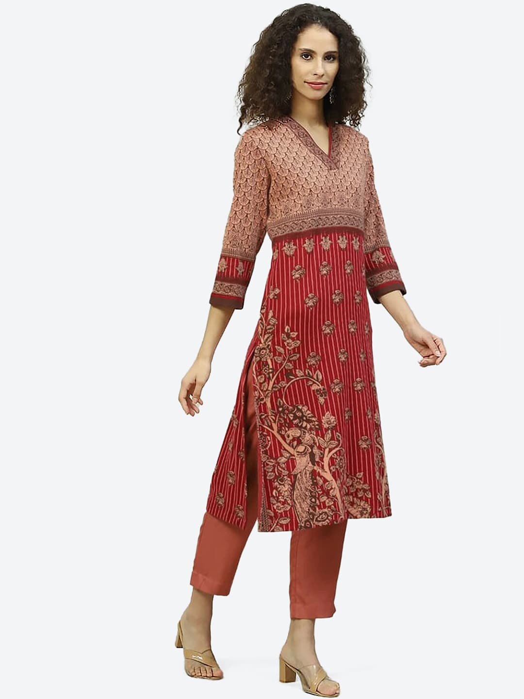 Biba Women Red Ethnic Motifs Printed Kurta - Distacart