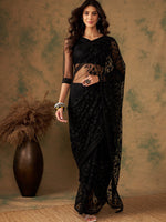 Thumbnail for Sangria Floral Embroidered Net Saree - Distacart