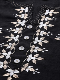 Thumbnail for Libas Black Floral Embroidered Kurta with Palazzos & Dupatta - Distacart