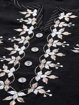 Libas Black Floral Embroidered Kurta with Palazzos & Dupatta - Distacart